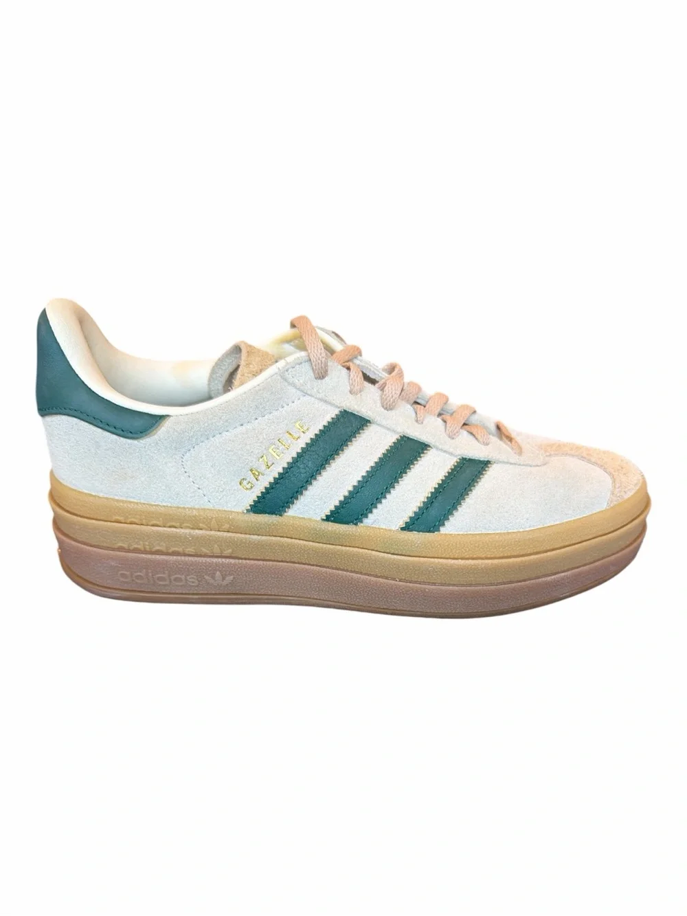 Adidas Gazelle Bold Green Off White Size 6 1/2 Suede Leather Gold Branding - Picture 6 of 14